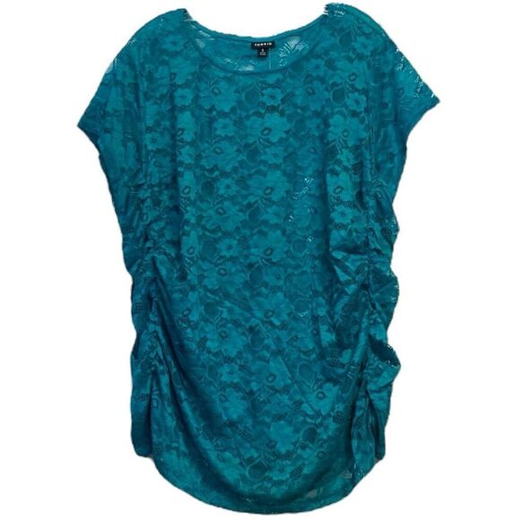 Torrid Aqua Blue/Green Stretch Lace Crew Neck Cinch Side Tee Size 3 3XL NWT - Picture 4 of 13
